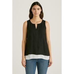 Ecru Black Sleeveless Double Layer Tank Top Medium Modern Quiet Luxury Career